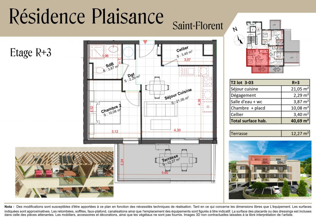 plan de l'appartement lot 3-03 de la résidence plaisance à saint florent